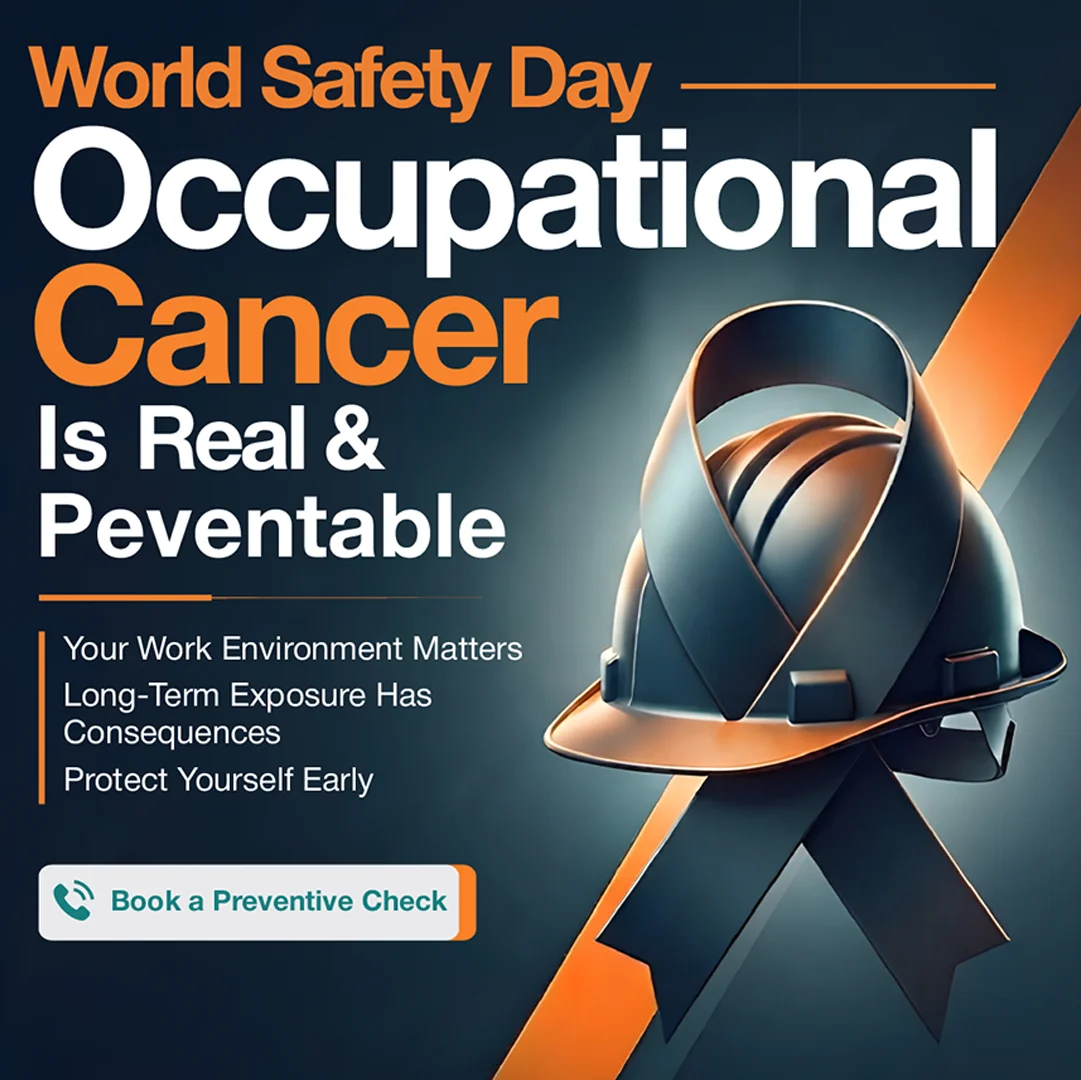 Graphic promoting World Safety Day, highlighting the reality and preventability of occupational safety issues.